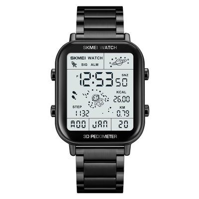 Black SKMEI 1888 sports watch with rectangular LCD face on metal band