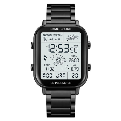 Black SKMEI 1888 sports watch with rectangular LCD face on metal band
