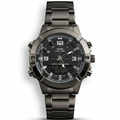 SKMEI Dual Time gunmetal black stainless steel watch with black dial and analog digital display