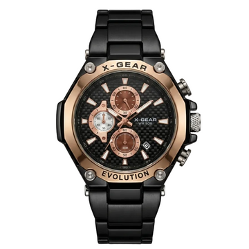 X-Gear Evolution chronograph men's watch black with rose gold bezel and carbon fiber dial