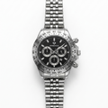 Fander Blue Chronograph men's watch with black dial, tachymeter bezel and silver jubilee stainless steel bracelet
