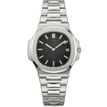 Men's stainless steel chain watch with black dial and date window