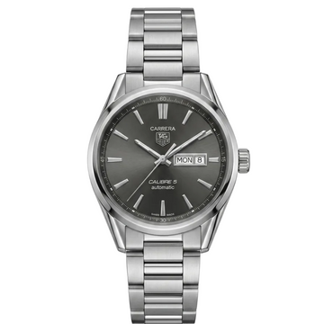 TAG Heuer Carrera Calibre 5 Automatic men's watch with anthracite grey dial, day-date display and stainless steel bracelet