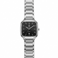Dearno square quartz ladies watch with black dial, date display and polished stainless steel bracelet