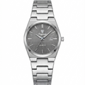 Stainless steel quartz wristwatch with dark gray dial and metal link bracelet