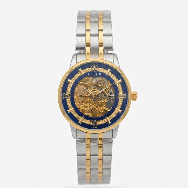 Skeleton Automatic Men's Watch – Two-Tone Gold & Silver Steel Bracelet