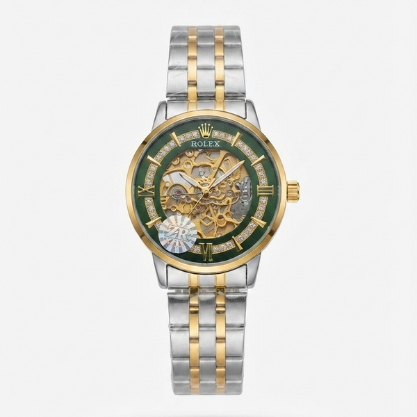 Skeleton Automatic Men's Watch – Two-Tone Gold & Silver Steel Bracelet