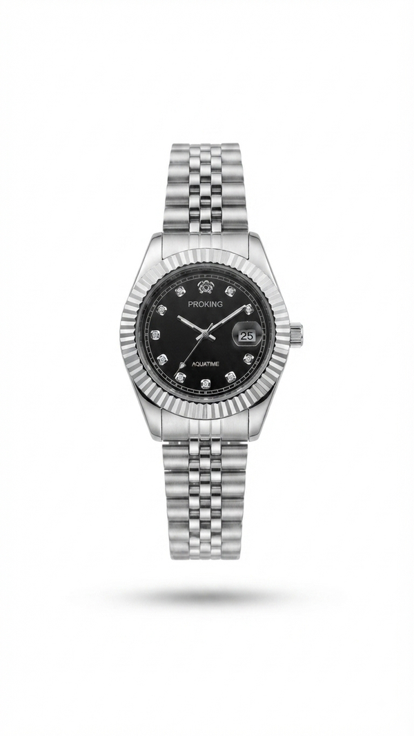 Proking Aquatime Dress Watch – Fluted Bezel | Gold & Silver