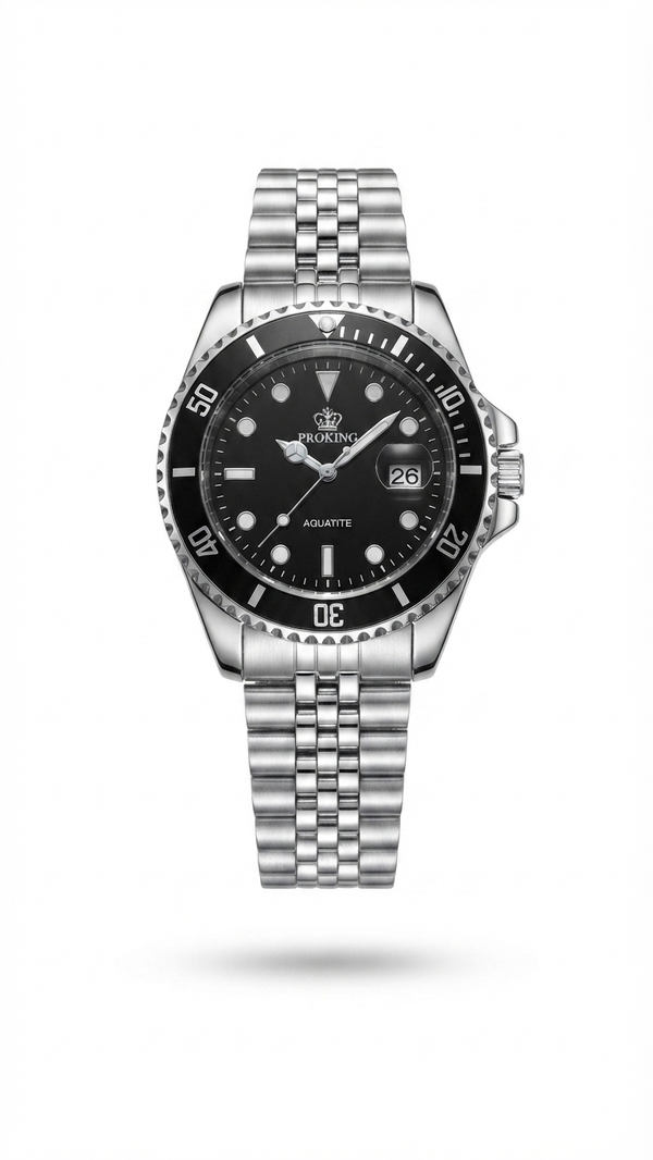 Proking Aquatime Diver Watch – Steel Bracelet | Black, Red & Blue Bezel