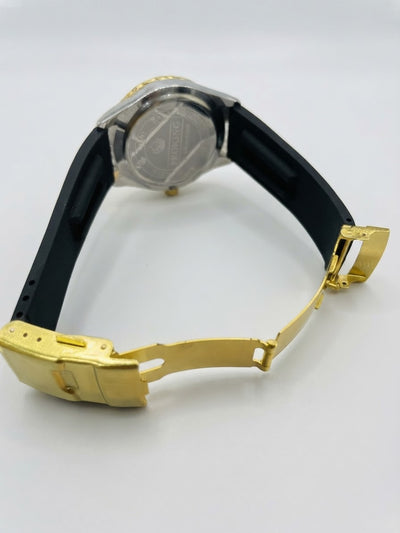 PORKING silicone strap men’s watch side view with gold-tone case and black strap