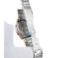 Men's stainless steel watch with bracelet, side view and crown detail