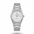 Stainless steel quartz wristwatch with silver dial and metal link bracelet