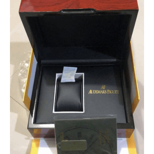 Open watch box with black cushion and AUDEMARS PIGUET inner display tray