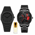 Men's spinner watches: black rubber band, black metal bracelet, red dial accents