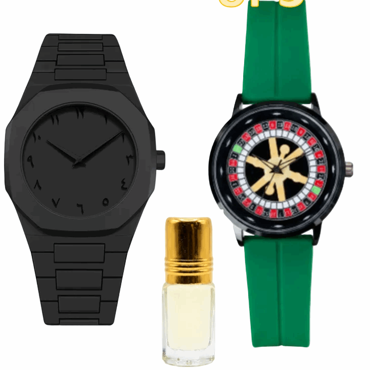 Men’s roulette-wheel dial watch with green silicone strap, black case