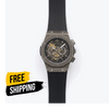 Master Lock men's wristwatch with black strap and gold-toned chronograph dials