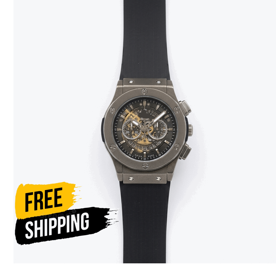 Master Lock men's wristwatch with black strap and gold-toned chronograph dials