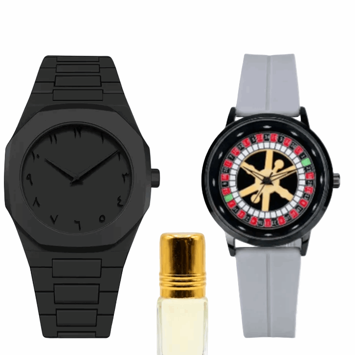 Men’s roulette-wheel dial watch with green silicone strap, black case