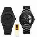 Men's spinner watches: black rubber band, black metal bracelet, silver dial accents