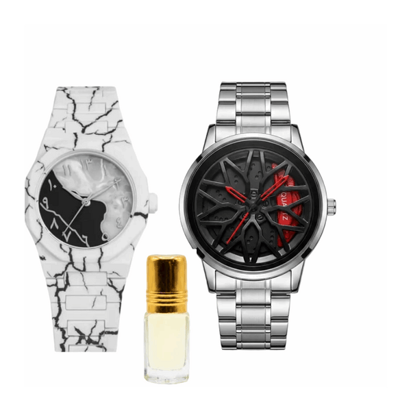 Buy 1 get 2 free Wheel Rotating Watch for Men – Silver Steel Rim Dial Quartz Wristwatch | Modern Watch