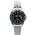 Men's Rolex stainless steel watch with black dial and green bezel insert