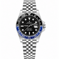 Men's Rolex stainless steel watch with black dial and blue bezel insert