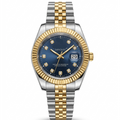 Two-tone Rolex Datejust gents wristwatch, blue dial with diamond hour markers