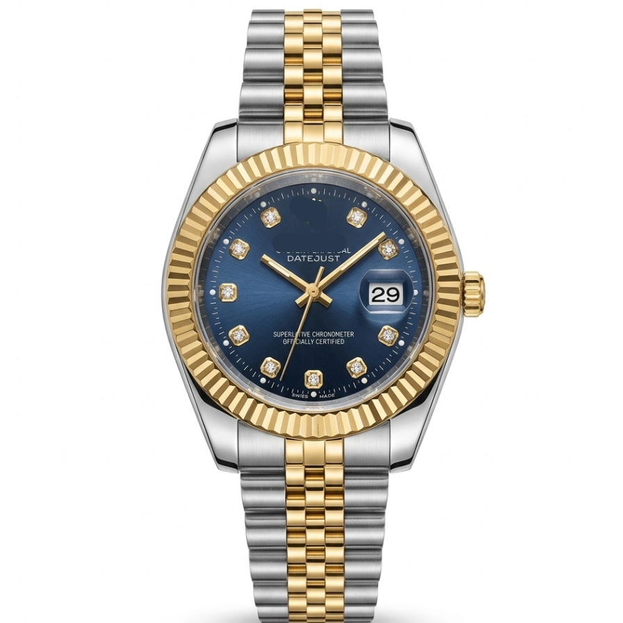 Two-tone Rolex Datejust gents wristwatch, blue dial with diamond hour markers