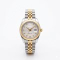 Two-tone Rolex Datejust gents wristwatch, silver dial with diamond hour markers