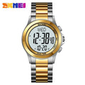 Skmei waterproof men's digital watch, gold-tone dial with gold accents on metal band