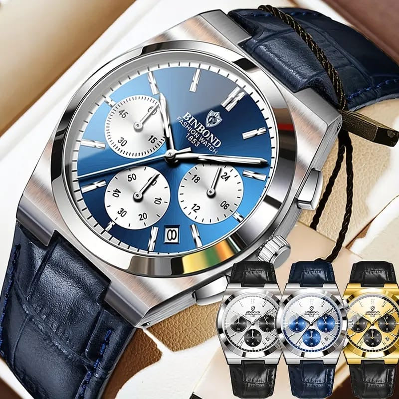 Waterproof binbond chrono working style Brand watch Pura leather strap Watch