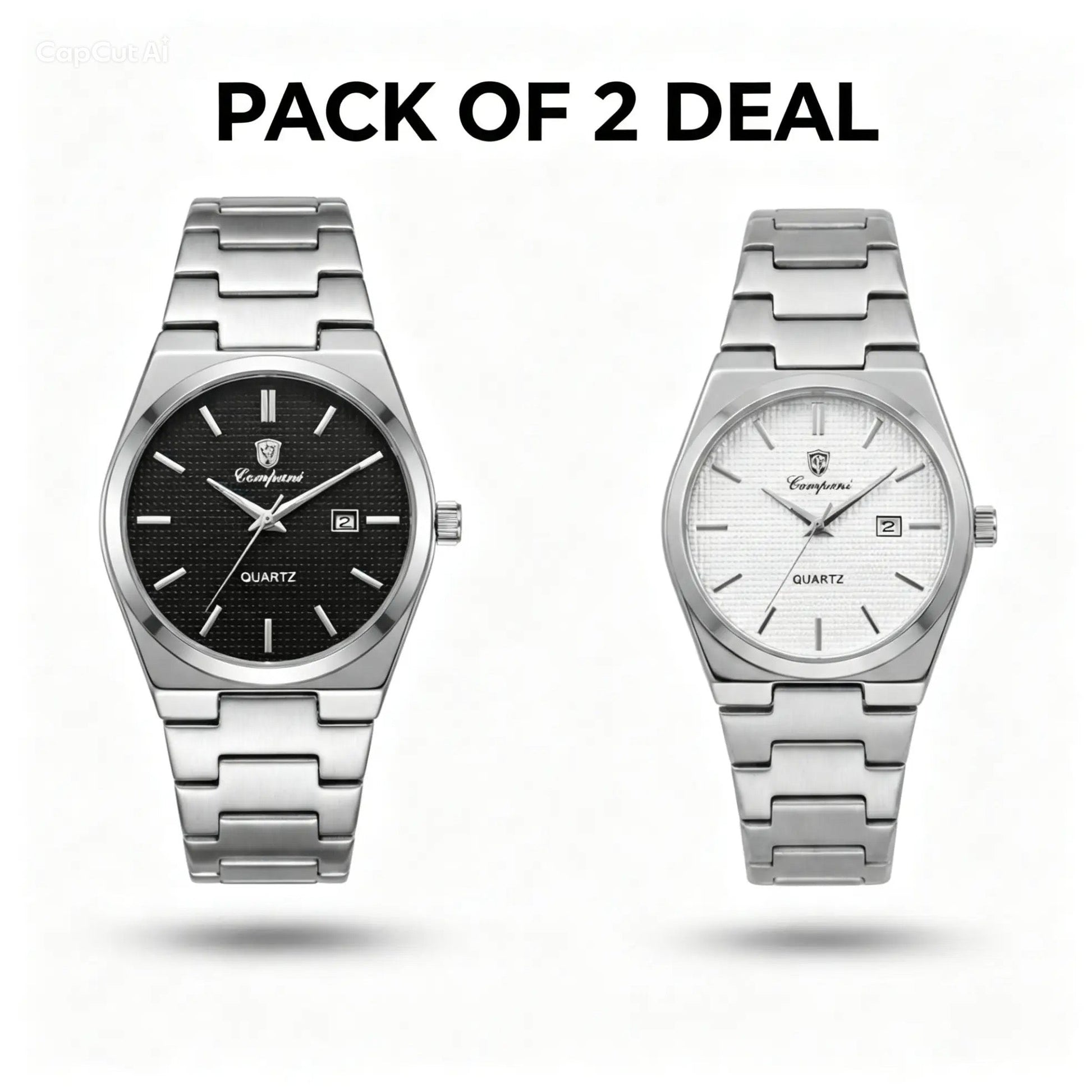 Compani Quartz Pack of 2 Deal - Black and White dial watches bundle