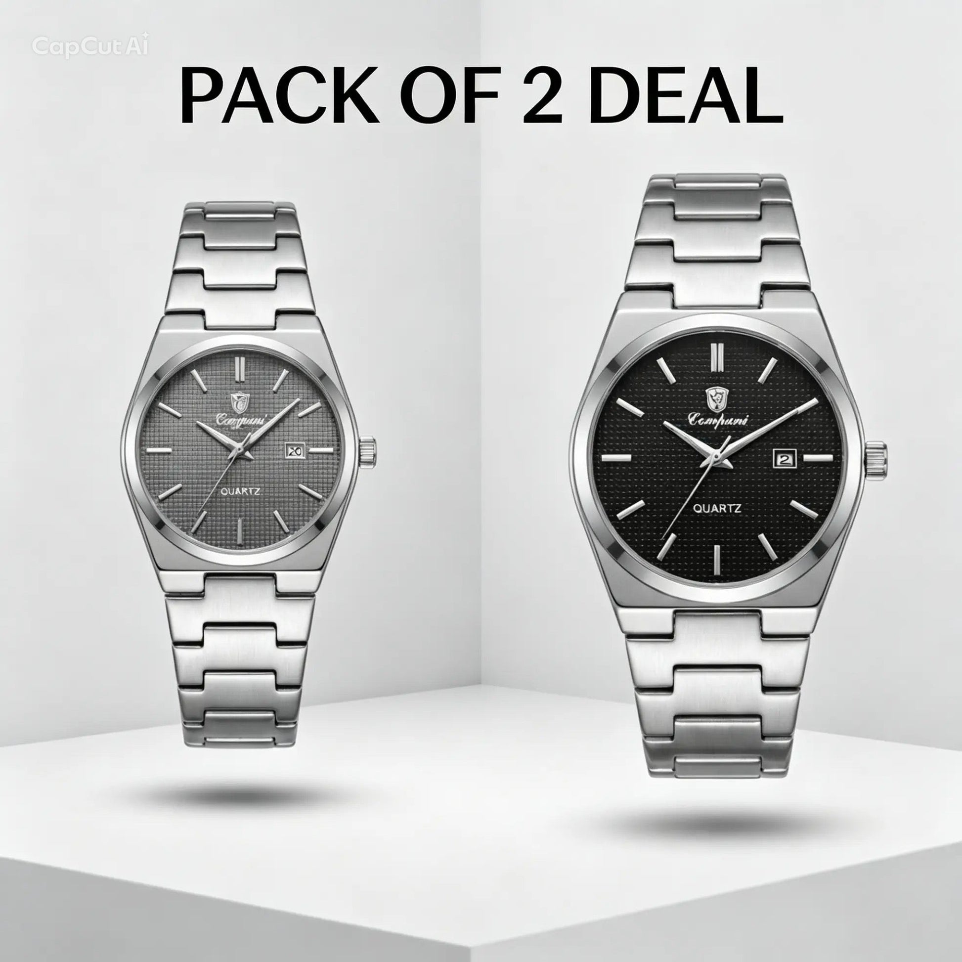 Compani Quartz Pack of 2 Offer - Blue and White dial stainless steel watches