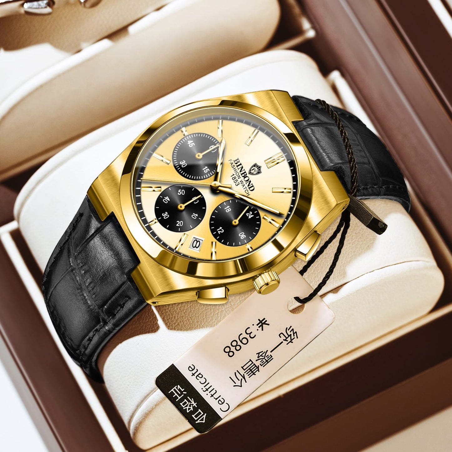 Waterproof binbond chrono working style Brand watch Pura leather strap Watch