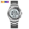 Skmei waterproof men's digital watch, silver case and band, dual time display