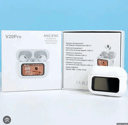 White wireless Bluetooth earbuds with charging case in retail box